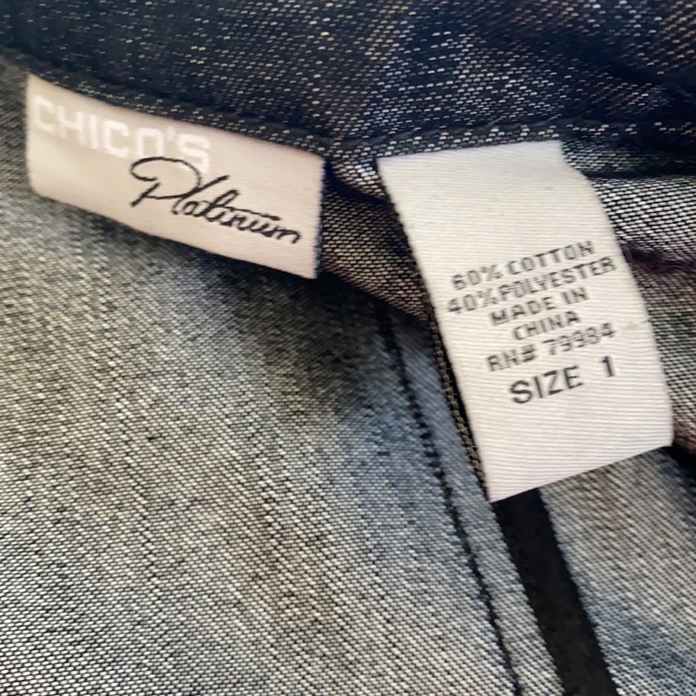 Chico’s Platinum black metallic denim jean jacket 1=S - Picture 4 of 5